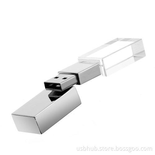 Silver Glass USB Stick With LED Light